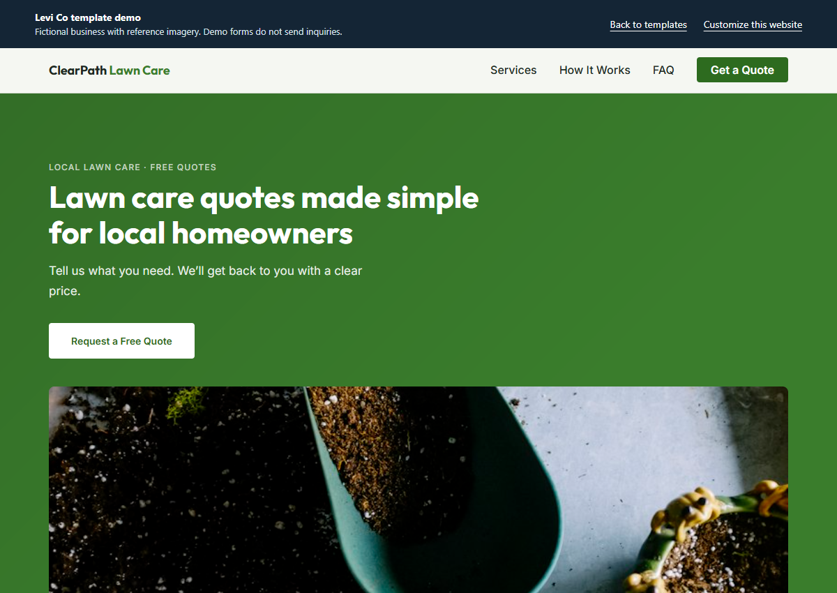 Clearpath lawn care website template preview