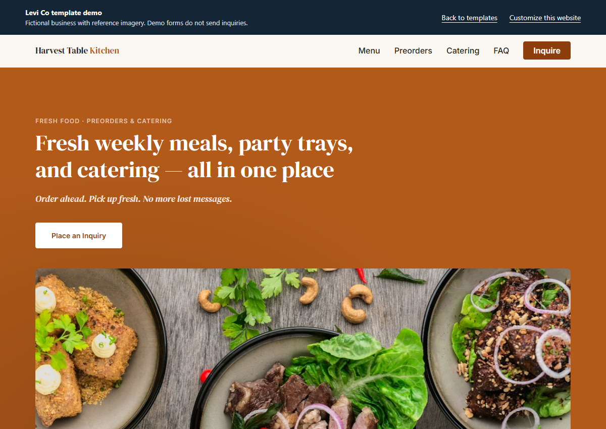 Harvest Table catering website template preview