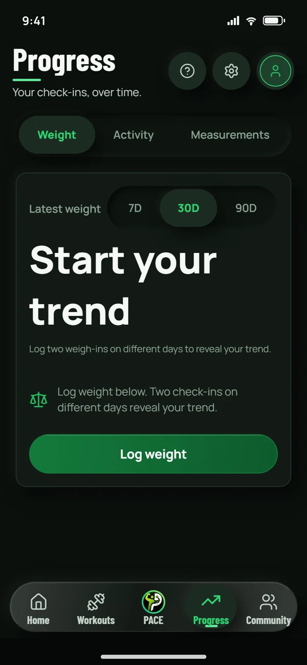 Fitness Pace demo progress overview