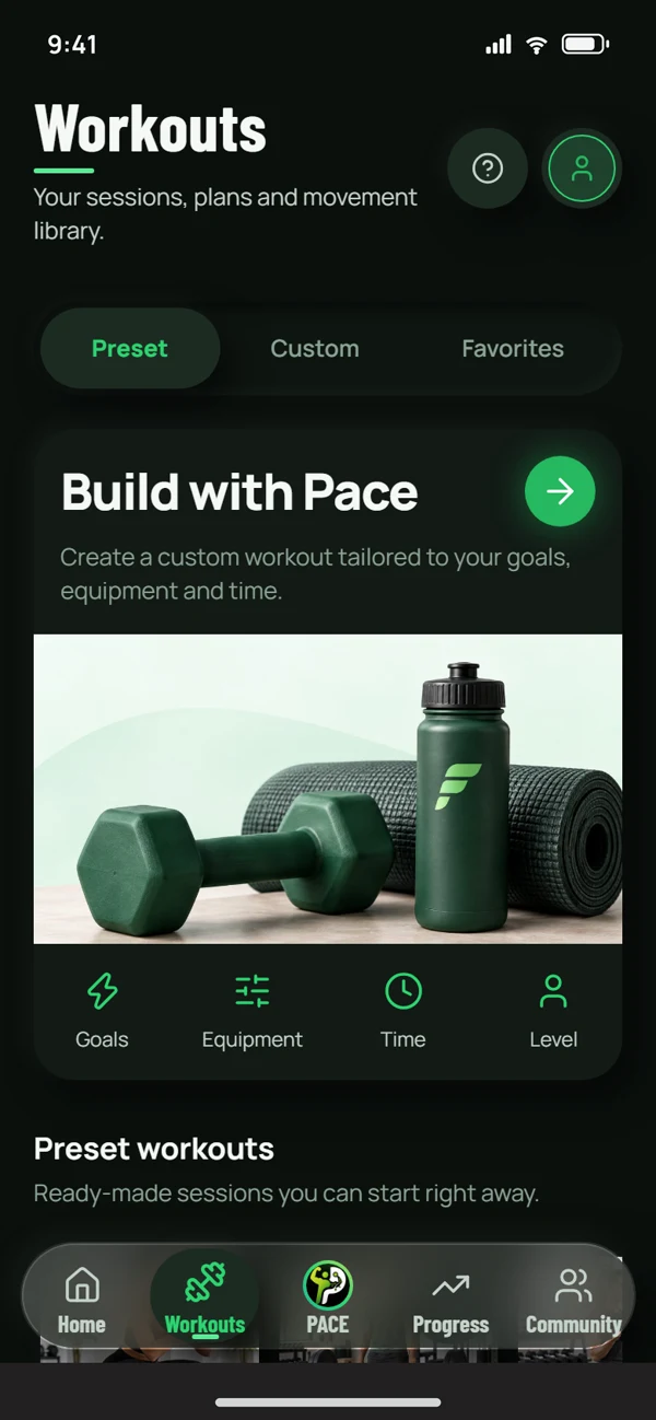 Fitness Pace demo workout library